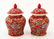 (2) A PAIR OF SMALL FAMILLE ROSE RED-GLAZED JAR AND