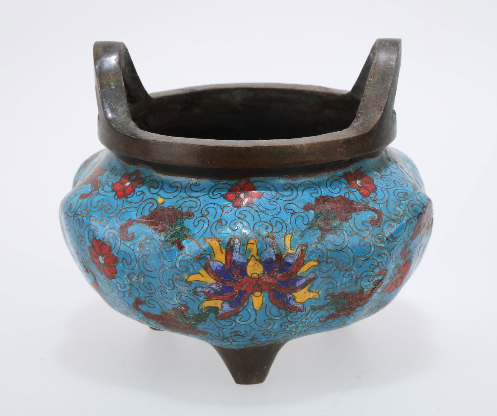 A DOUBLE EAR CLOISONNE ENAMEL INCENSE BURNER.THE BASE (1 of 8)
