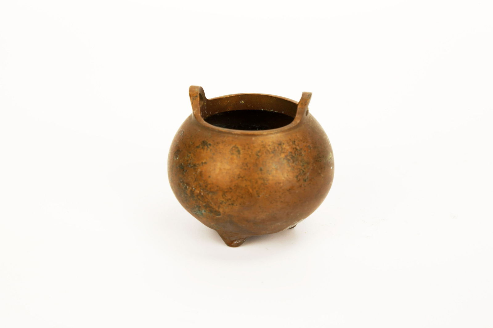 A LOTUS SHAPED DOUBLE EAR BRONZE CENSER. A CHARACTER (1 of 6)