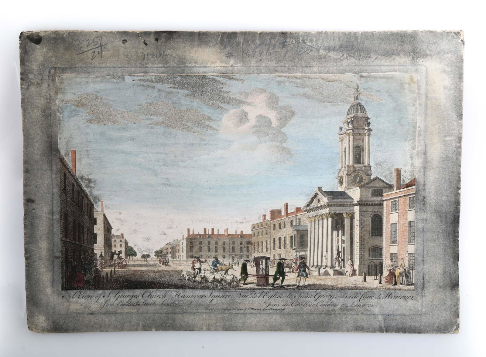 A ENGLISH ENGRAVING "VIEW OF ST. GEORGE" BOYDELL, 18TH: A ENGLISH ENGRAVING "VIEW OF ST. GEORGE" BOYDELL, 18TH C.OH016. English 18th Century Engraving "View Of St. George Church", John Boydell London Hanover Square, from Conduit Street John Boydell (Britis