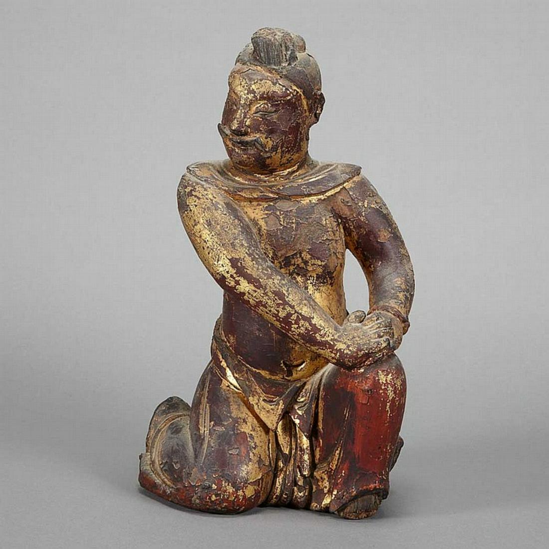 A GILT WOOD HU PEOPLE KNEELING FIGURE.M002. (1 of 12)