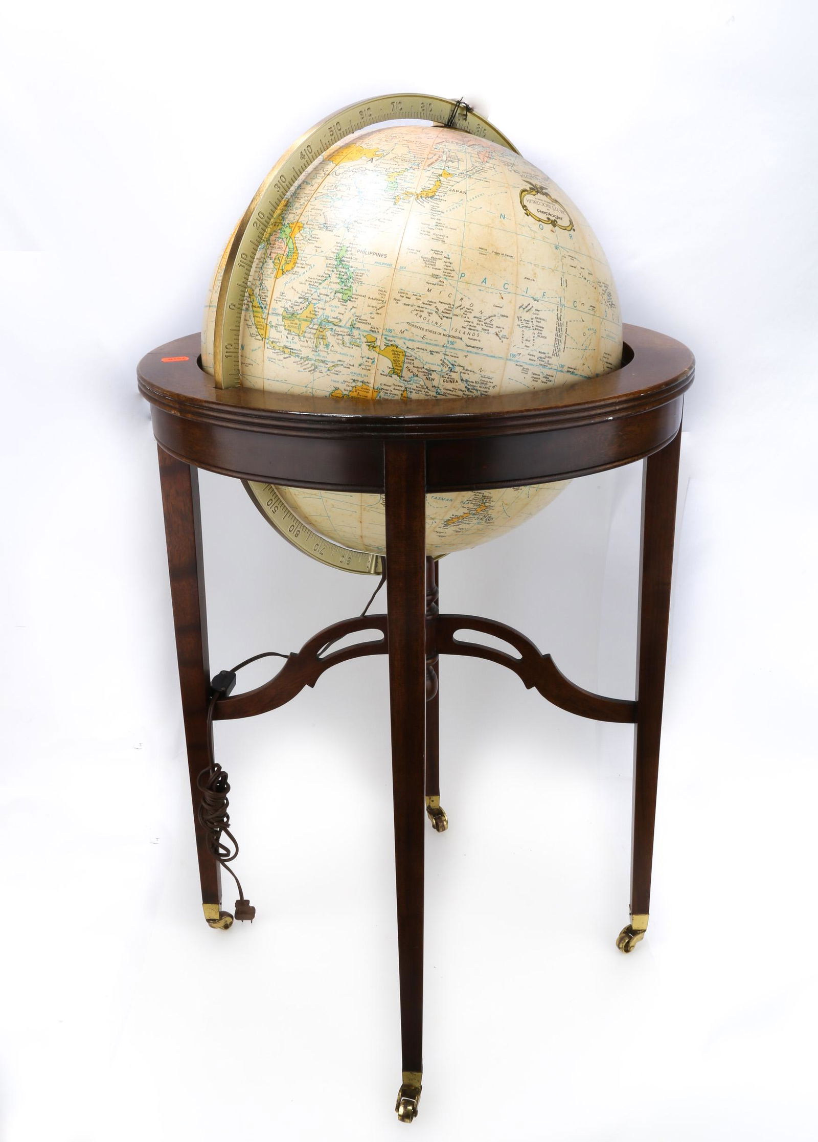 A 16" HEIRLOOM GLOBE BY REPLOGE, ON A MAHOGANY.M020. (1 of 6)