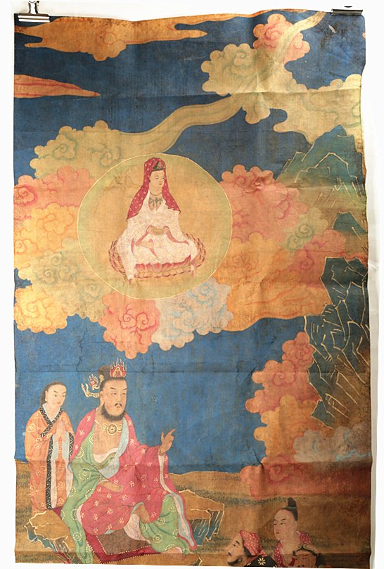 THE THANGKA.COLOR ON SILK SCROLL PAINTING OF BUDDHIST: THE THANGKA.COLOR ON SILK SCROLL PAINTING OF BUDDHIST RELIGIOUS FIGURES. China. Probably 19 th century. The thangka, or scroll painting, is a special art of Tibetan Buddhism. Measure: Height 68 ", Wid