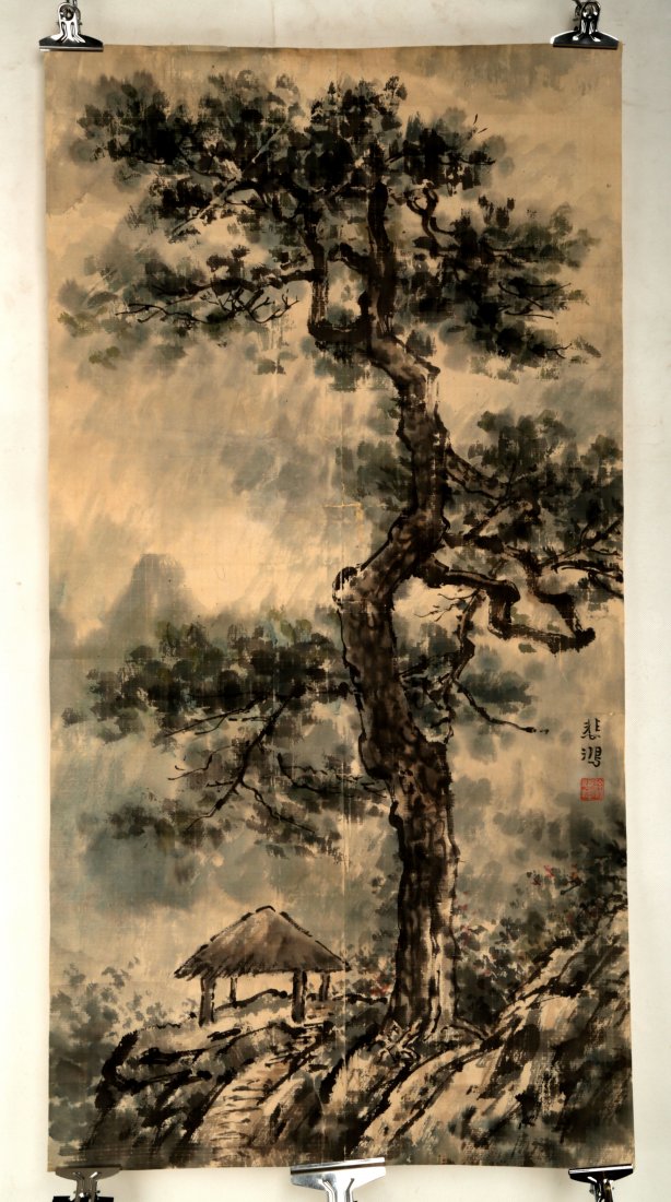 SIGNED XU BEIHONG (1895-1953). INK AND COLOR ON PAPER: SIGNED XU BEIHONG (1895-1953). INK AND COLOR ON PAPER HANGING SCROLL PAINTING. China. With a red color seal of artist. Measure: Length 37" ,width 19.5" Domestic shipping (48 states): $29.95.