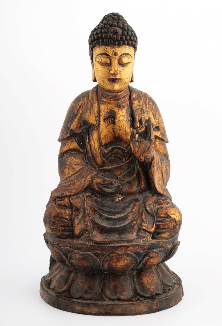 A GILT- LACQUERED WOOD FIGURE OF BUDDHA (1 of 9)