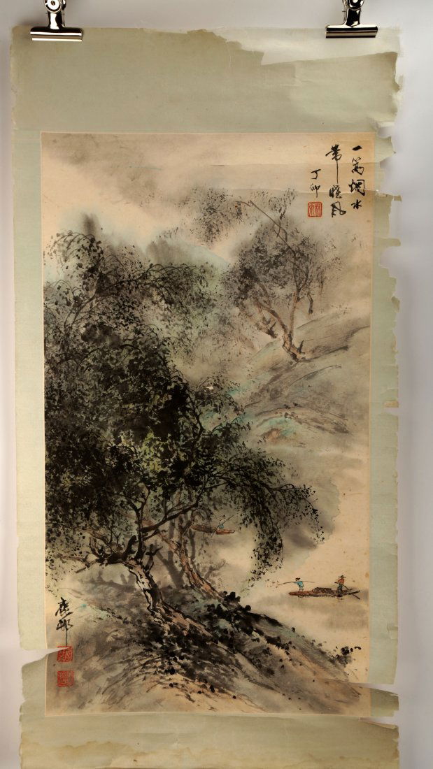 SIGNED LIN QUAN. INK AND COLOR ON PAPER HANGING (1 of 10)