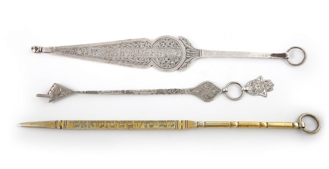 Collection of [3] Torah Pointers. Silver and Brass [?]. (1 of 1)