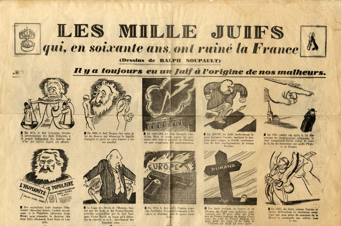 French Antisemitic Wall Board "1000 Jews who Destroyed (1 of 2)