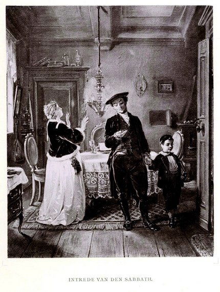 Moritz Daniel Oppenehim. Jewish Family Life. Frankfurt: Tafareelen uit het Oud-Joodsche Familieleven. 20 works by Moritz Daniel Oppenheim. Copied by heliogravure. Deluxe edition. Preface from 1882 by Rabbi J. Hoofien, Rabbi of Utrecht. First, Dutch edition