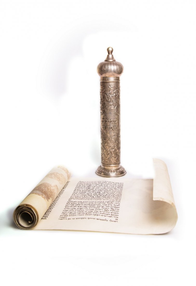 Large Silver Sheaths withÂ Parchment Megillat Esther (1 of 2)