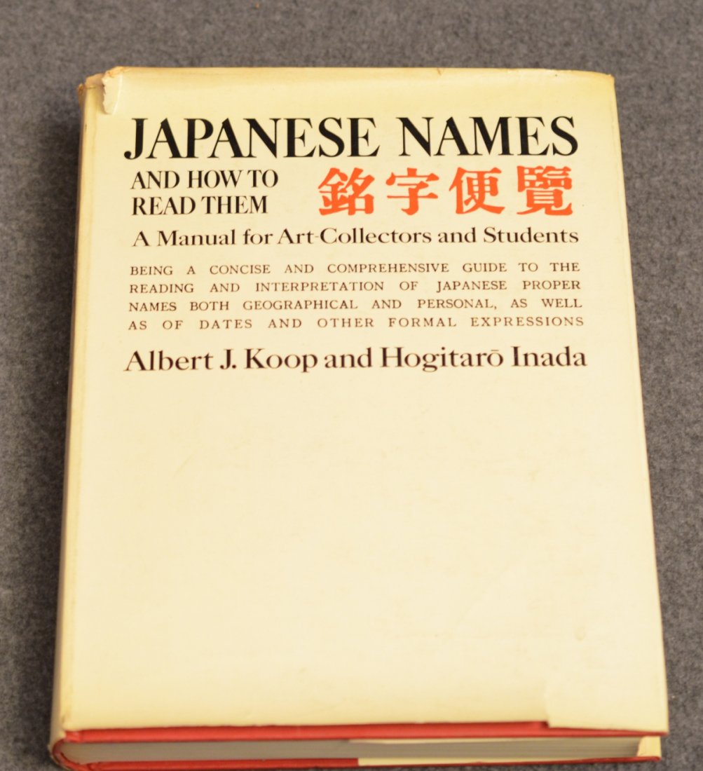 Japanese Names and how to read them. A manual for art: By Albert J. Koop and Hogitaro Inada. ISBN 0 7100 1707 3. Hardbound, dustjacket, 1 vol complete.