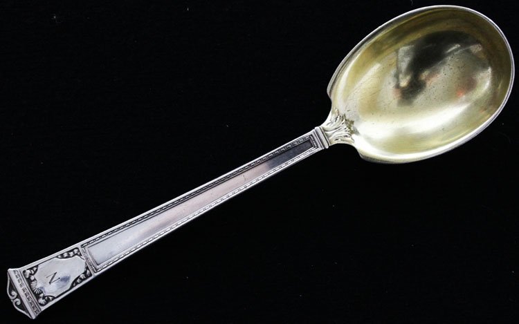 Tiffany Silver & Gilt San Lorenzo Ice Cream Spoon: Est $ 40 - 60 Tiffany Silver & Gilt San Lorenzo Ice Cream Spoon • made by Tiffany & Co. of New York, NY and was designed in 1916 • bears the marks: TIFFANY & CO, STERLING, PAT 1916, M • 5 3/4" i