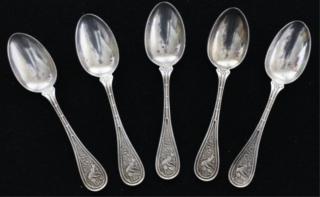 5 John Wendt Bird Silver Demitasse Spoons: Est $ 60 - 90 5 John Wendt Bird Silver Demitasse Spoons • bears the marks: STERLING, PATENT, W MOIR • 4 1/8" in length and weighs 1.89 troy ounces • originally retailed by William Moir of New Yo