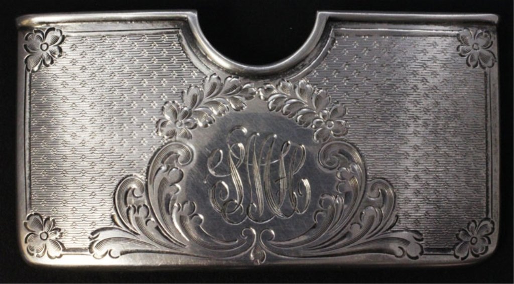 Blackinton Silver Card Holder: Est $ 30 - 50 Blackinton Silver Card Holder • made by R. Blackinton & Co. of North Attleboro, MA circa 1885 • bears the marks: B (with arrow), STERLING, 697 • 3 1/2" in length and weighs 1.09 tr