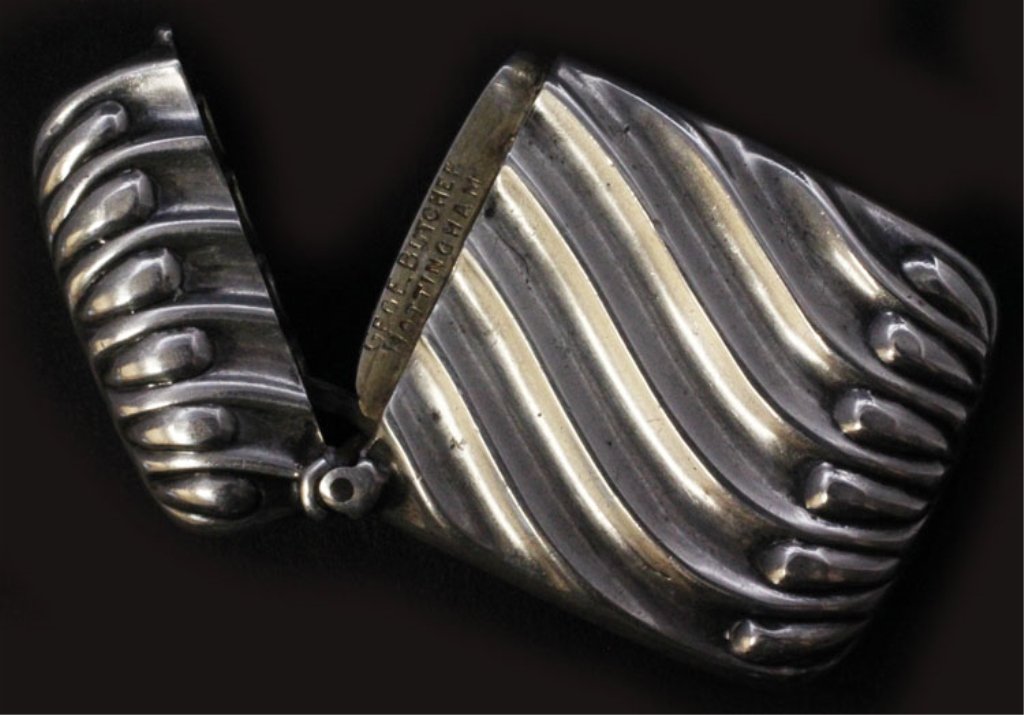 John Banks Edwardian Silver & Gilt Vesta Case: Est $ 15 - 25 John Banks Edwardian Silver & Gilt Vesta Case • made by John Millward Banks of Birmingham, England in 1901-1902 • bears the marks: (lion passant), (anchor), JMB, b, GEO E. BUTCHER, N