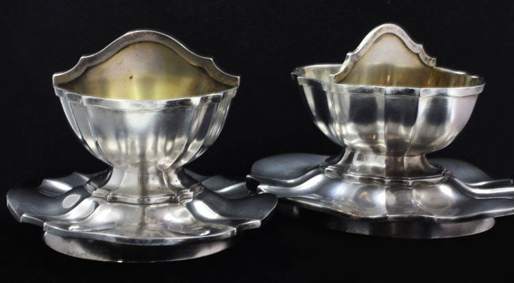 2 Marce French Silver & Gilt Double Salts: Est $ 200 - 300 2 Marce French Silver & Gilt Double Salts • made by Jean Marce of Paris, France, circa 1890 • bears the marks: (Minerva head with 1), JM (with chalice) • 2 1/8" in height and wei