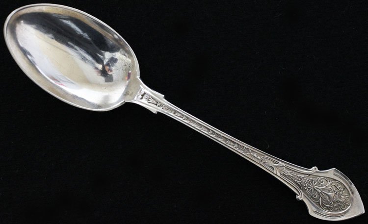 Wood & Hughes Silver Angelo Spoon: Est $ 20-30 Wood & Hughes Silver Angelo Spoon made by Wood & Hughes of New York, NY and was designed in 1875 bears the marks: W&H, STERLING, LB & CO 6 7/8" in length and weighs 0.62 troy ounces monogr