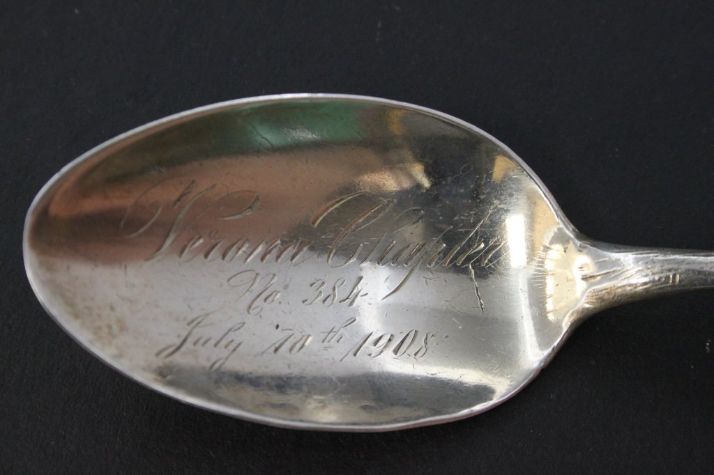 Vintage Mechanics Sterling Co. Collector Spoon: Est. $50 - 80 Vintage Mechanics Sterling Co. Collector Spoon. Sterling spoon is 5 3/4 inches long and weighs .96 troy oz. with Corn pattern. Mechanics Sterling Co. was a subsidary of Watson-Newell co.