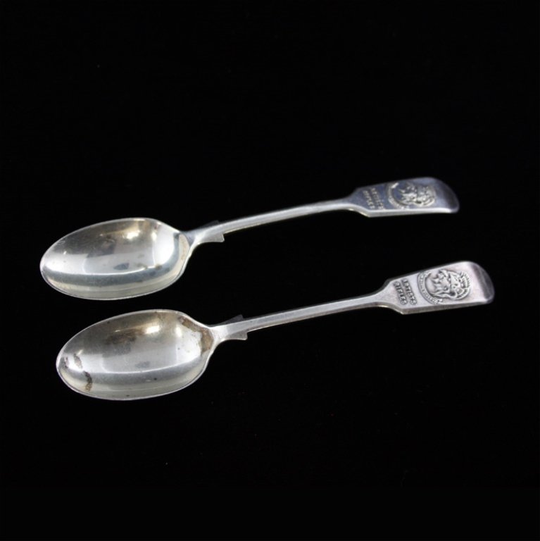 Set of 2 William Hutton & Sons Sterling Spoons: Est $ 60-120 Set of two sterling spoons made by with the William Hutton & Sons makers mark and is ornamented with the Cap badge of The Artists Rifles in low relief on the handle which was a special fo
