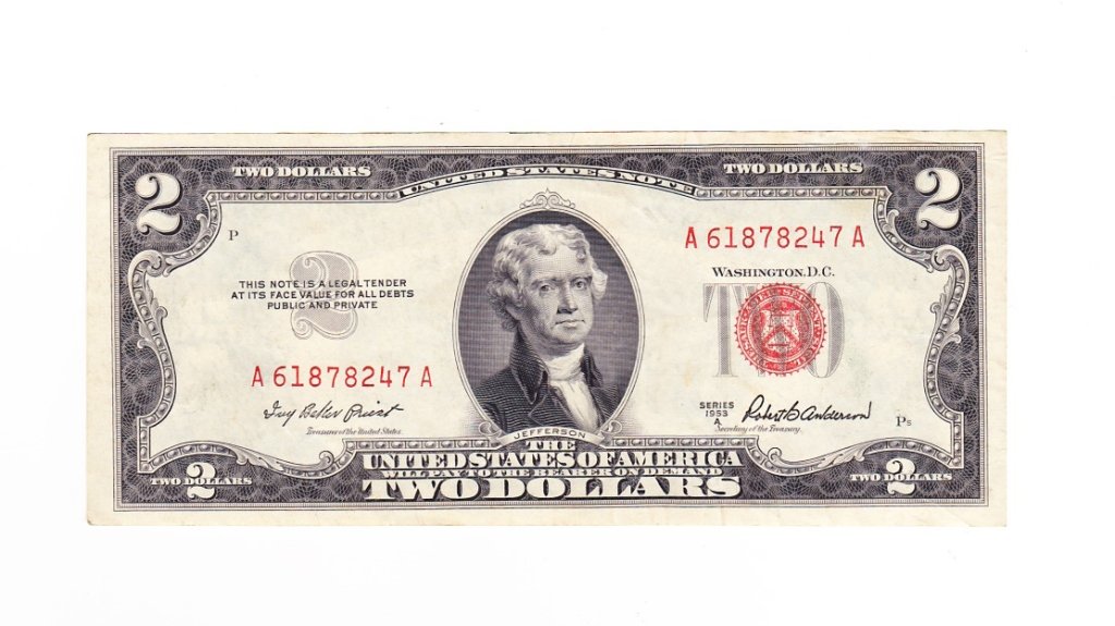 Red Seal Two Dollar Bill: Est. $ 15 - 30 Red Seal Two Dollar Bill. Series 1953 A.