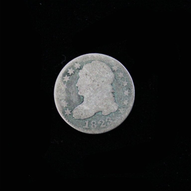 1823 Capped Bust Dime: Est. $ 40 - 60 1823 Capped Bust Dime. Circulated. Possibly 3 over 2.