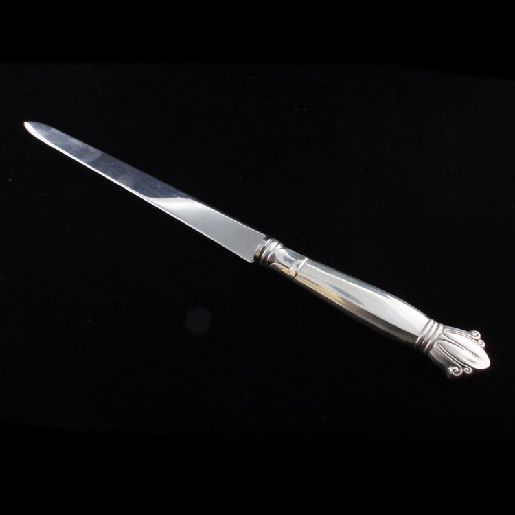 Sterling Web WEB5 Letter Opener: Est $ 100-140 Sterling Silver Letter Opener/ Sterling Silver Paper Cutter made by Web Silver Co. with the WEB5 pattern. The blade is marked sterling and the handle is marked Web Sterling Handle. The o