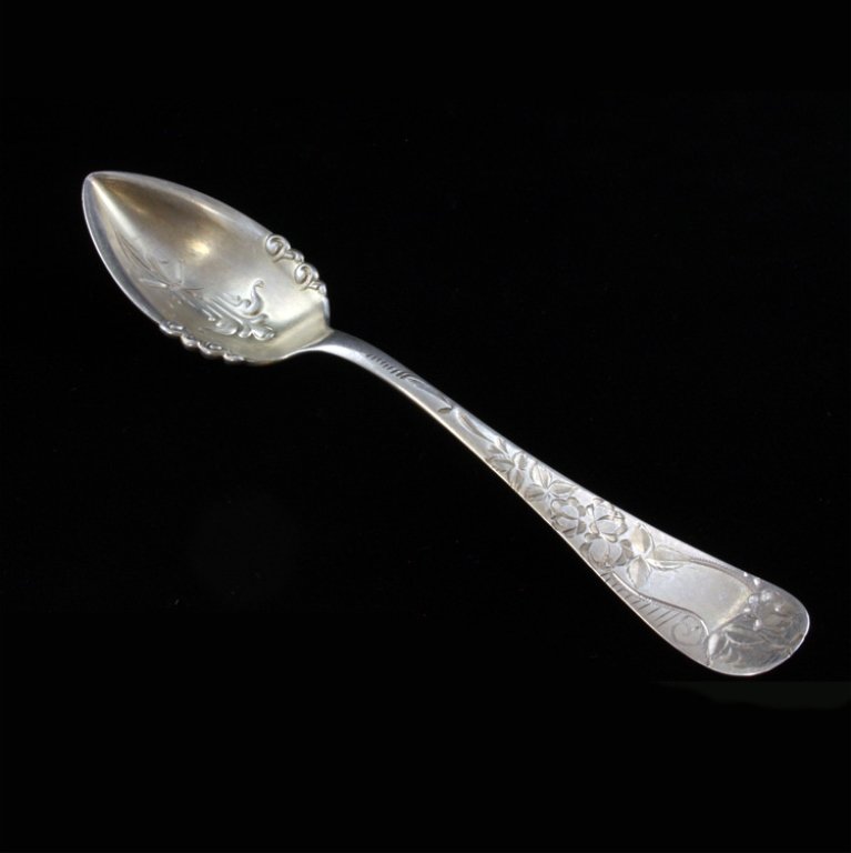 Wendell Mfg. Co. Orange/ Fruit Spoon: Est $ 70-130 Sterling and gilt orange/ fruit spoon made by the 1885 Wendell Mfg. Co. with the Rose / Engraved No. 51 pattern designed by Mauser. The reverse of the handle is marked sterling and bears 