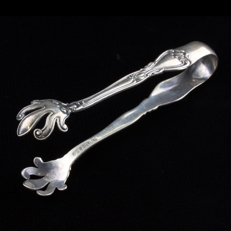 Sterling Watson Co. Victoria Sugar Tongs: Est $ 50-100 Sterling sugar tongs made by the Watson Co. with the1900 Victoria New/ Wallace Lady Windsor pattern designed by Thomas Heath. The inside of the handle is marked sterling next to the maker
