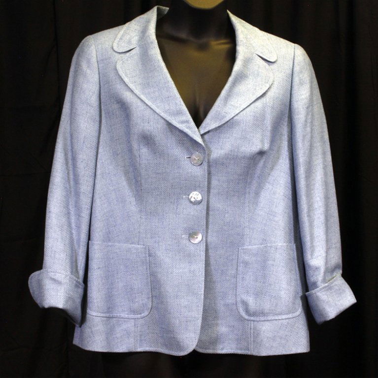 Blue Escada Blazer: Est. $ 80 - 120 Escada size 46 blue blazer. 44" bust, 42" waist, 17" shoulders