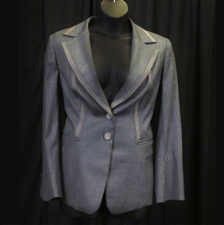 Escada Denim Blazer: Est. $ 80 - 120 Escada denim button up blazer with an animal print lining. 37" bust, 43" waist, 17" shoulders