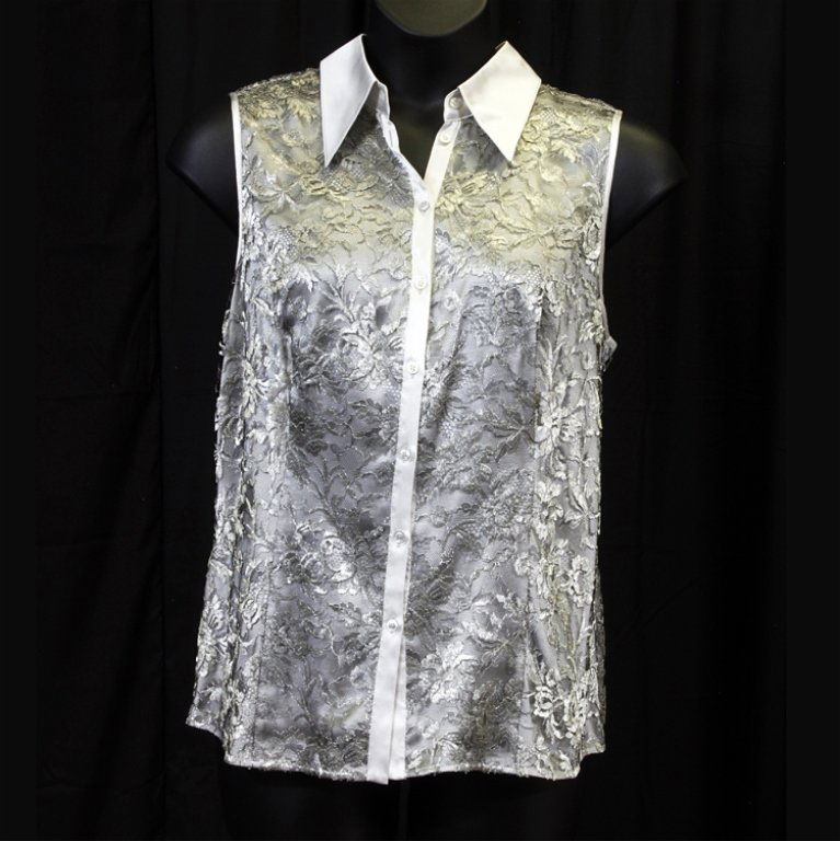 Escada Sleevless Top: Est. $ 60 - 100 Silver metallic Escada size 46 sleeveless top. 40" bust, 38" waist.