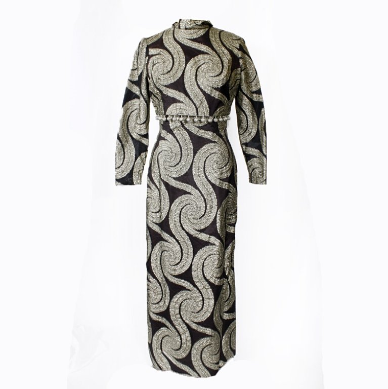 Mel Warshaw Dress: Est. $ 200 - 300 Mel Warshaw Miss Jane Miami 1960s two piece brocade set. 34" bust, 29" waist and 37 1/2" long.