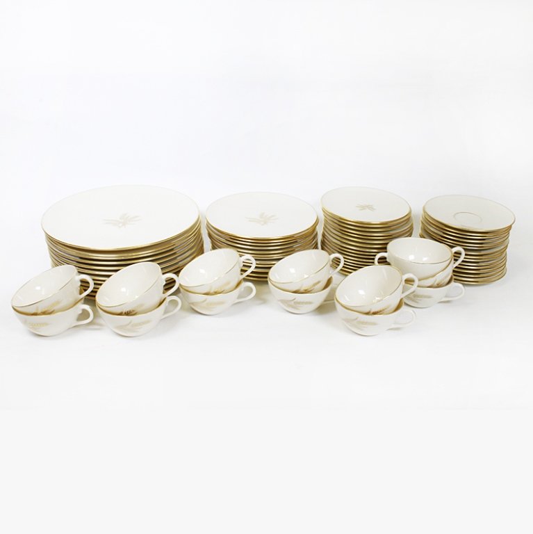 Set of 68 Lenox Wheat Fine China: Est $ 150-250 68 piece set of Lenox fine china in the wheat pattern. It includes 13 cups, 15 saucers 6 1/8" in diameter, 16 small plates 6 1/4" in diameter, 12 plates 7 7/8" in diameter and a larger s