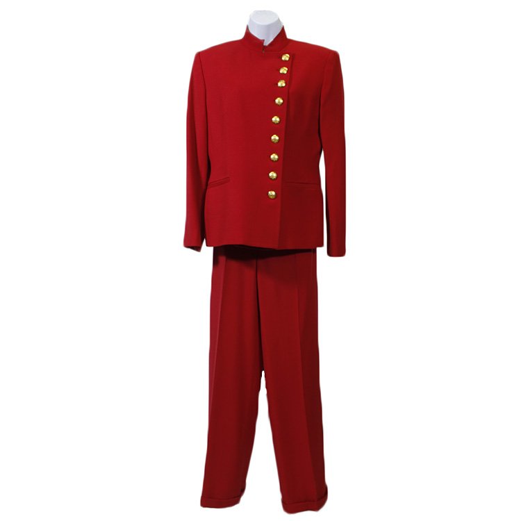 1970s-80s Ralph Lauren Pantsuit: Est. $100 - 150 1970s -80s Ralph Lauren pantsuit. Red 97%- Worsted Wool, Green Label: 6 Made in USA. Jacket: Bust-38”, Waist-32”, Shoulder-16.5”, Sleeve-24”. Pants: Waist-27”, Inseam 30.5”