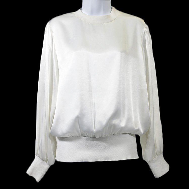 Oleg Cassini Top: Est. $ 40-60 Oleg Cassini Top.100% polyester long sleeve white shirt. Good condition. Bust 41, Sleeve 25 , Length 25