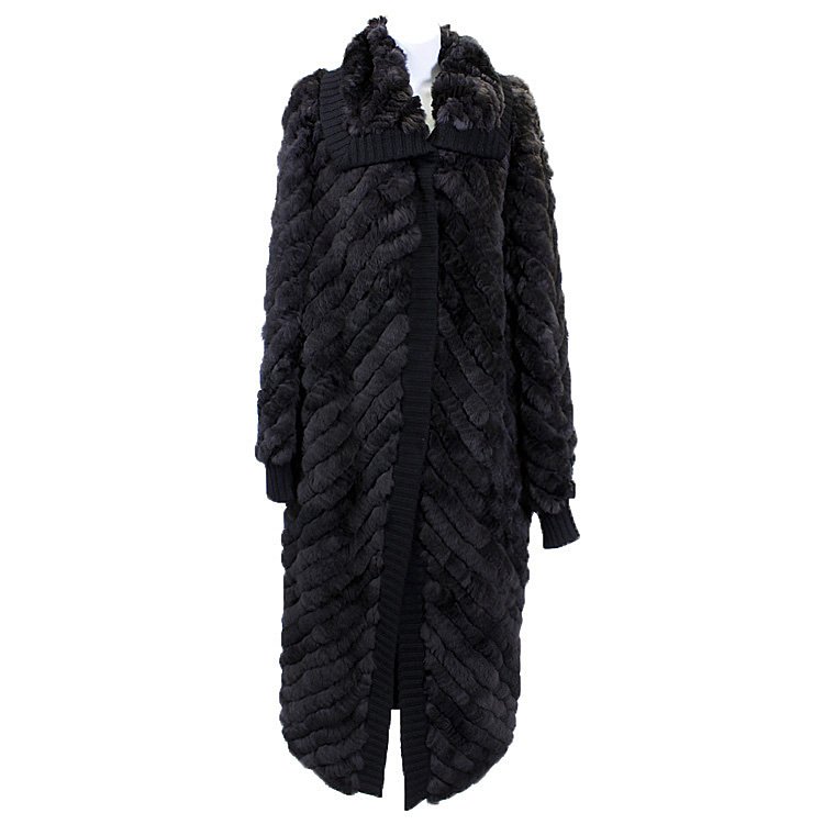 Rex Rabbit Neiman's 100th Anniversary Sweater Coat: Est. $ 600 - 900 Rex Rabbit 100th Anniversary Sweater Coat. Rex Rabbit 100th Anniversary Neiman Marcus black fur sweater/coat. Good condition. Bust 44, Waist 42, Shoulder 19, Sleeve 27, Length 46. THI