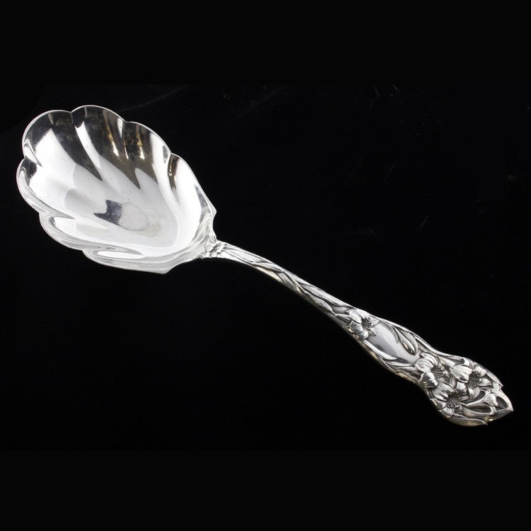 Mechanics Sterling or Watson Lily Serving Spoon: Est. $160 - 240 Mechanics Sterling or Watson Lily Serving Spoon. Weighs 3.65 ozt. With shell bowl. Measures 8.75 inches.