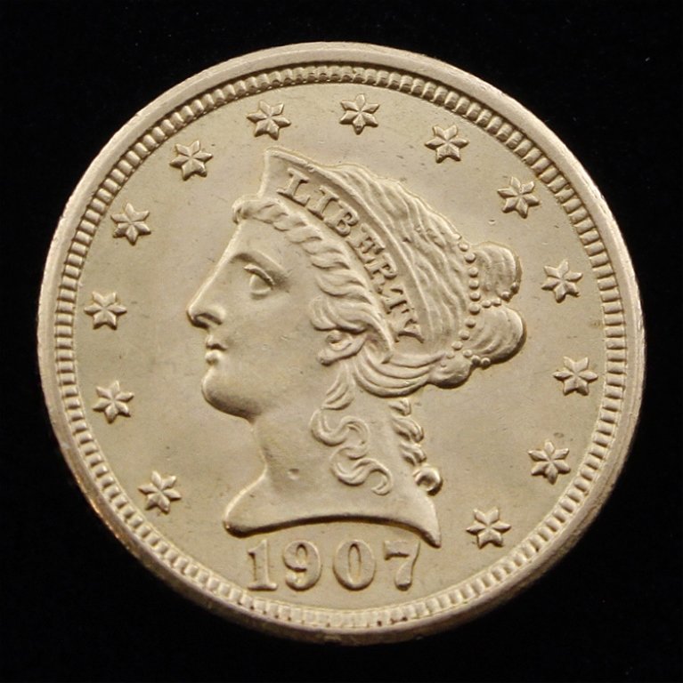 1907 2.5 Dollar Gold Coin: Est. $500 - 750 1907 2.5 Dollar Gold Coin.