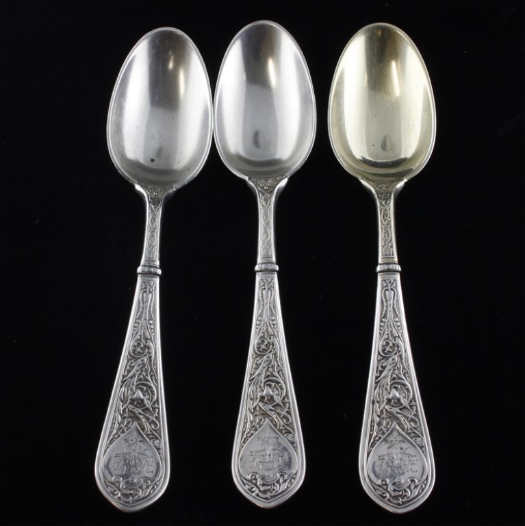 Gorham Raphael 3 Coffee Spoons: Est. $70 - 105 Gorham Raphael 3 Coffee Spoons. Weighs 1.9 ozt. Raphael pattern three coffee spoons. Measures 4.75 inches.