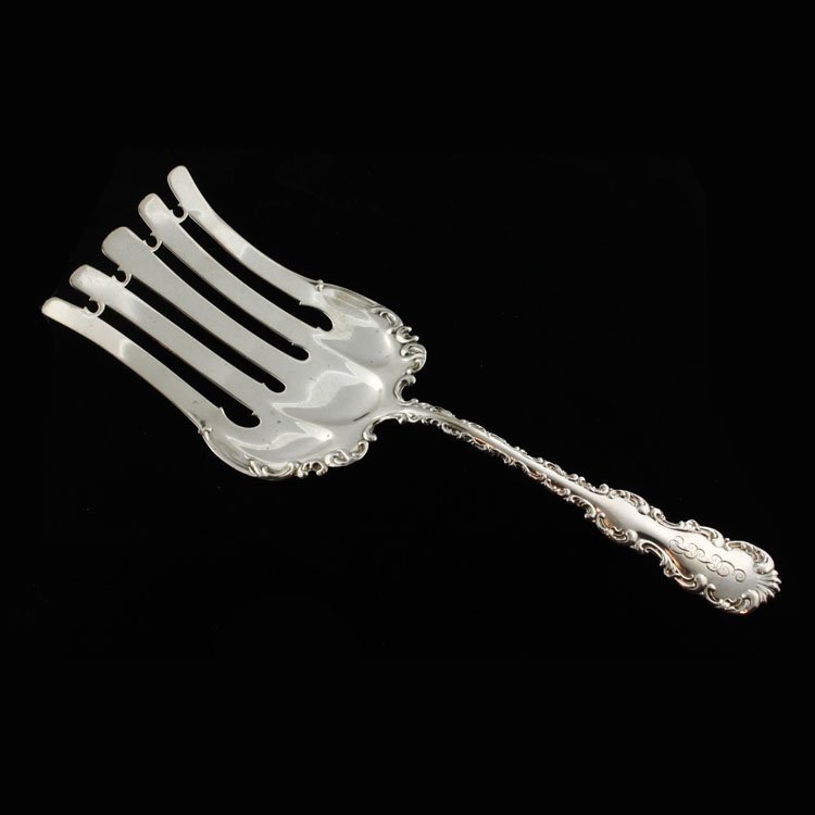 Whiting Sterling Silver Asparagus Fork: Est. $100 - 150 Whiting Sterling Silver Asparagus Fork. Sterling silver asparagus fork by Whiting in the Louis XV pattern, monogrammed "ESB" on handle. Measures 10" long. Weighs 3.54 ozt. Marks: Whiti