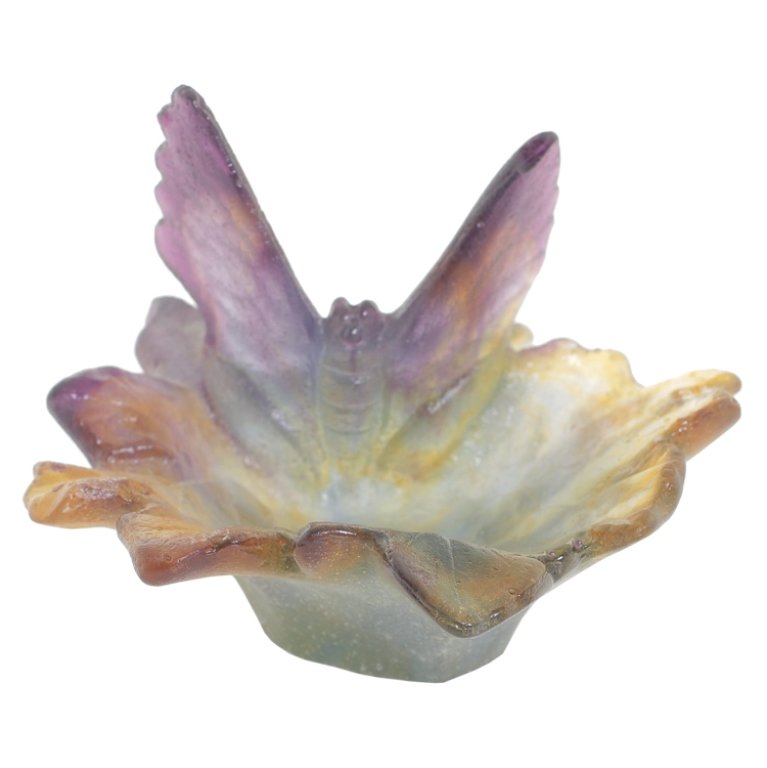 Daum Pate de Verre Dish: Est. $100 - 150 Daum Pate de Verre Dish. Butterfly dish. 2 3/4 x 4" diameter. Third Party Shipping