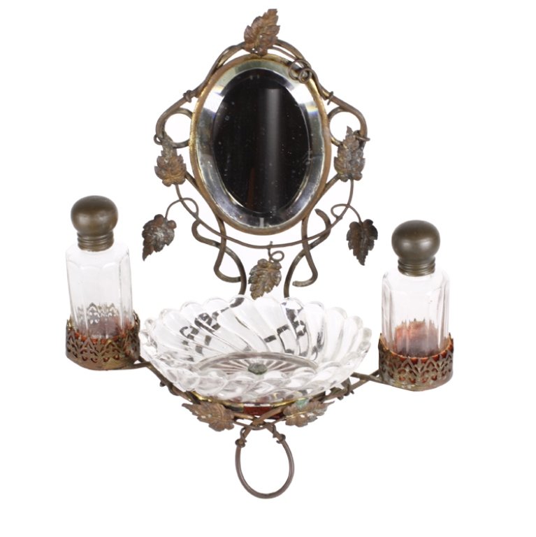 Vanity Set: Est. $100 - 150 Vanity Set. 19th century. 8 1/8" x 9". Third Party Shipping