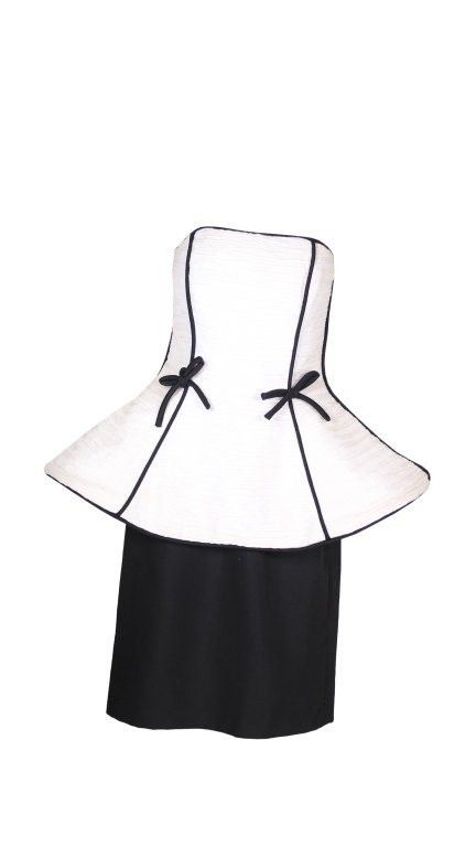 Victor Costa Strapless Dress: Est. $60 - 120 Victor Costa Strapless Dress . Size 10, White and Blue Polyester and cotton