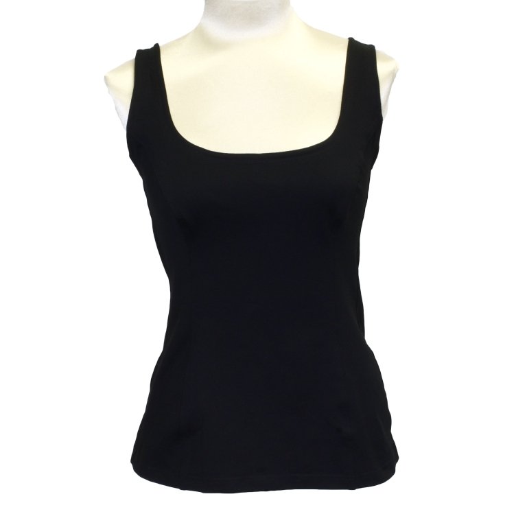 Black Versace Stretch Tank Top: Est. $40 - 60 Black Versace Stretch Tank Top. 33" bust, 30" waist, 15 1/2" length. Marked Gianni Versace, Made in Italy.