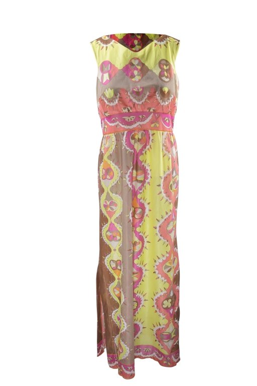 1960's Emilio Pucci Dress: Est. $300 - 600 1960's Emilio Pucci Dress. 1960's Emilio Pucci dress. Bright stylized floral print. No label. Marked EPFR in design. Emilio Pucci for Formfit Rogers. Bust 40", wiast 42", hips 46" and 
