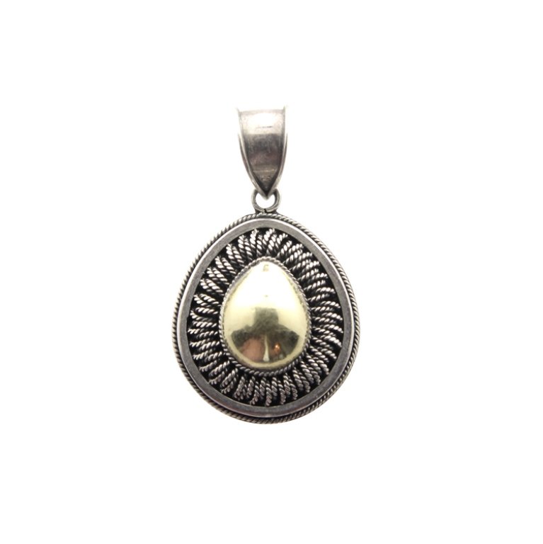 18k & Sterling Pendant: Est. $50 - 75 18k & Sterling Pendant. Marked 925, BA, 18k and Indonesia. Weighs 9.8grams and is 1.5" long includining bale.
