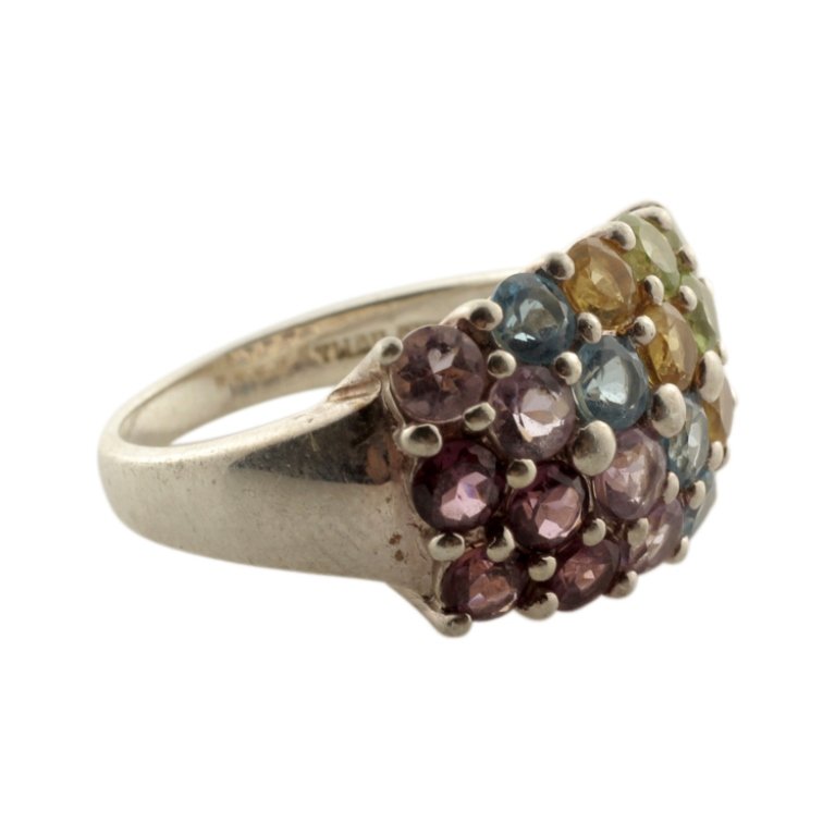Gemstone and Sterling Ring: Est. $30 - 60 Gemstone and Sterling Ring. Marked 925 and Thailand. Ring size 8. Weighs 5.7grams.