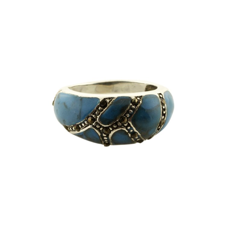 Sterling and Marcasite Enameled Ring: Est. $15 - 30 Sterling and Marcasite Enameled Ring. Weighs 4.5 grams. Marked 925. Size 6.