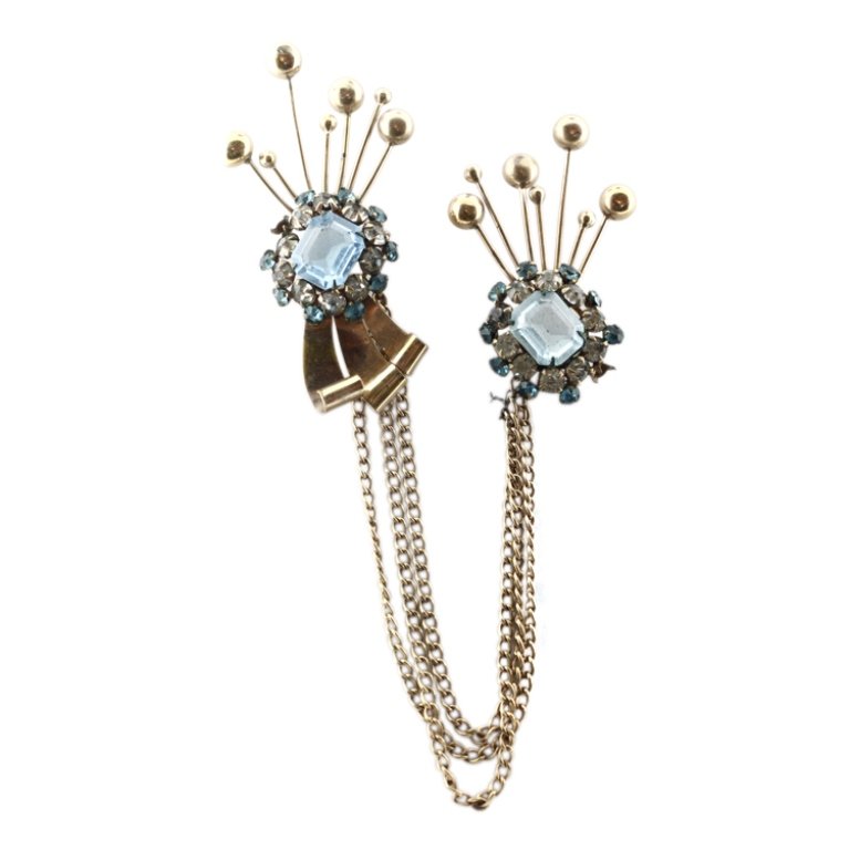 Vintage Scarf Sweater Pin: Est. $30 - 50 Vintage Scarf/ Sweater Pin. Missing two stones. Marked 1/20 12k G.F.