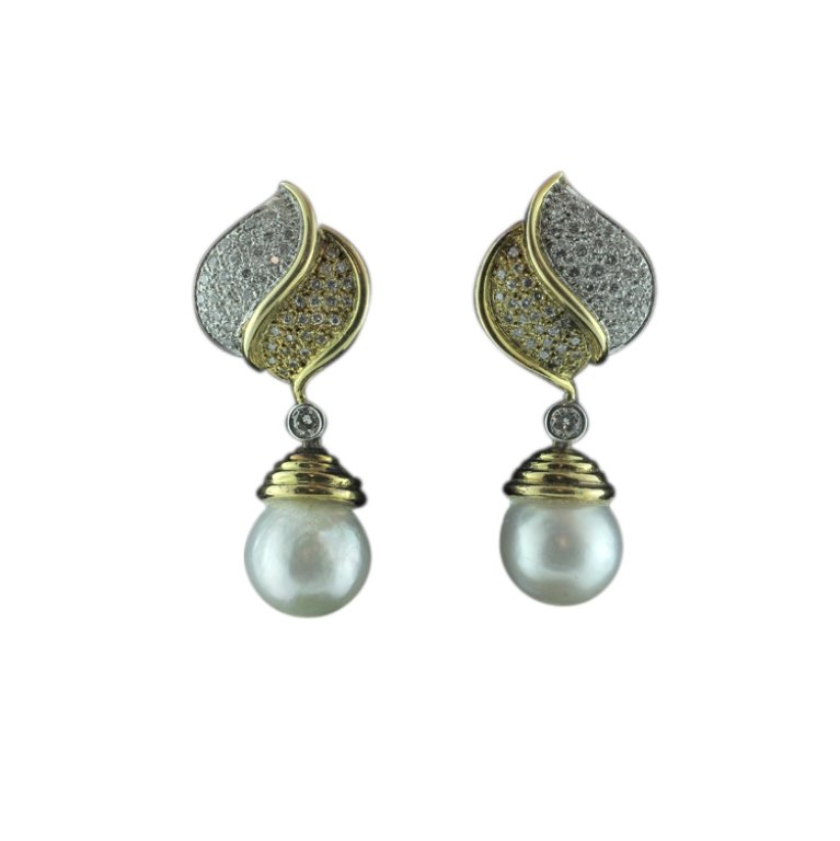 14k Diamond and Baroque Pearl Earrings (1 of 1)